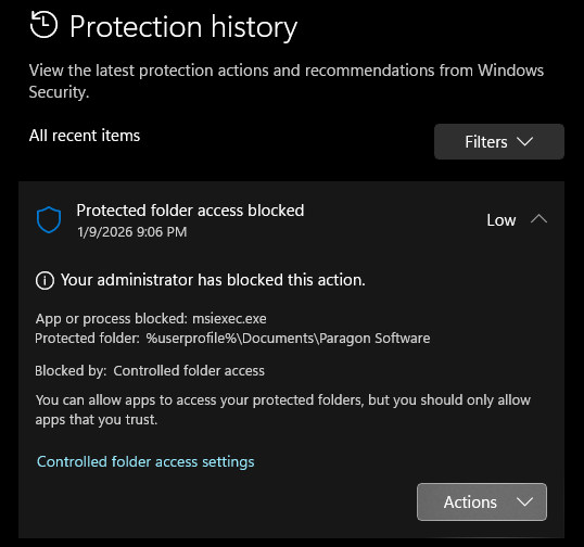 Controlled Folder Access history