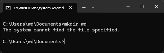 mkdir The system cannot find the file specified