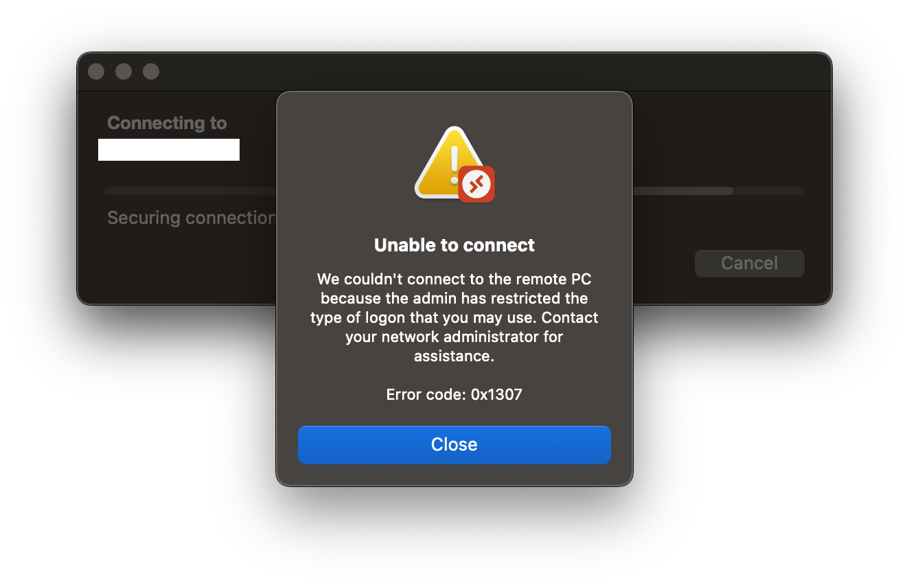Mac RDP client - Unable to connect