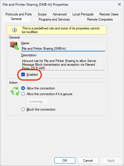 firewall rule to allow SMB in