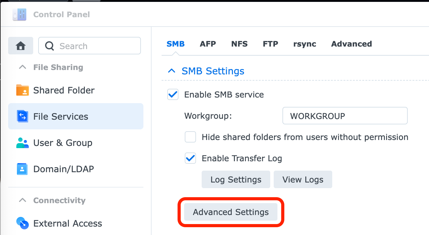 Synology - SMB - Advanced Settings